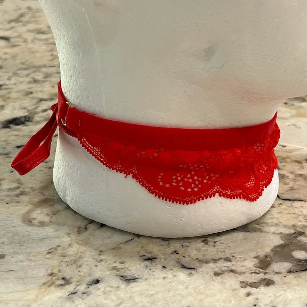NWT Free people X HAH All Choked Up Choker Lace Garter Necklace XS S M L  Red
